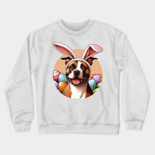 American Staffordshire Terrier Celebrates Easter with Bunny Ears Crewneck Sweatshirt